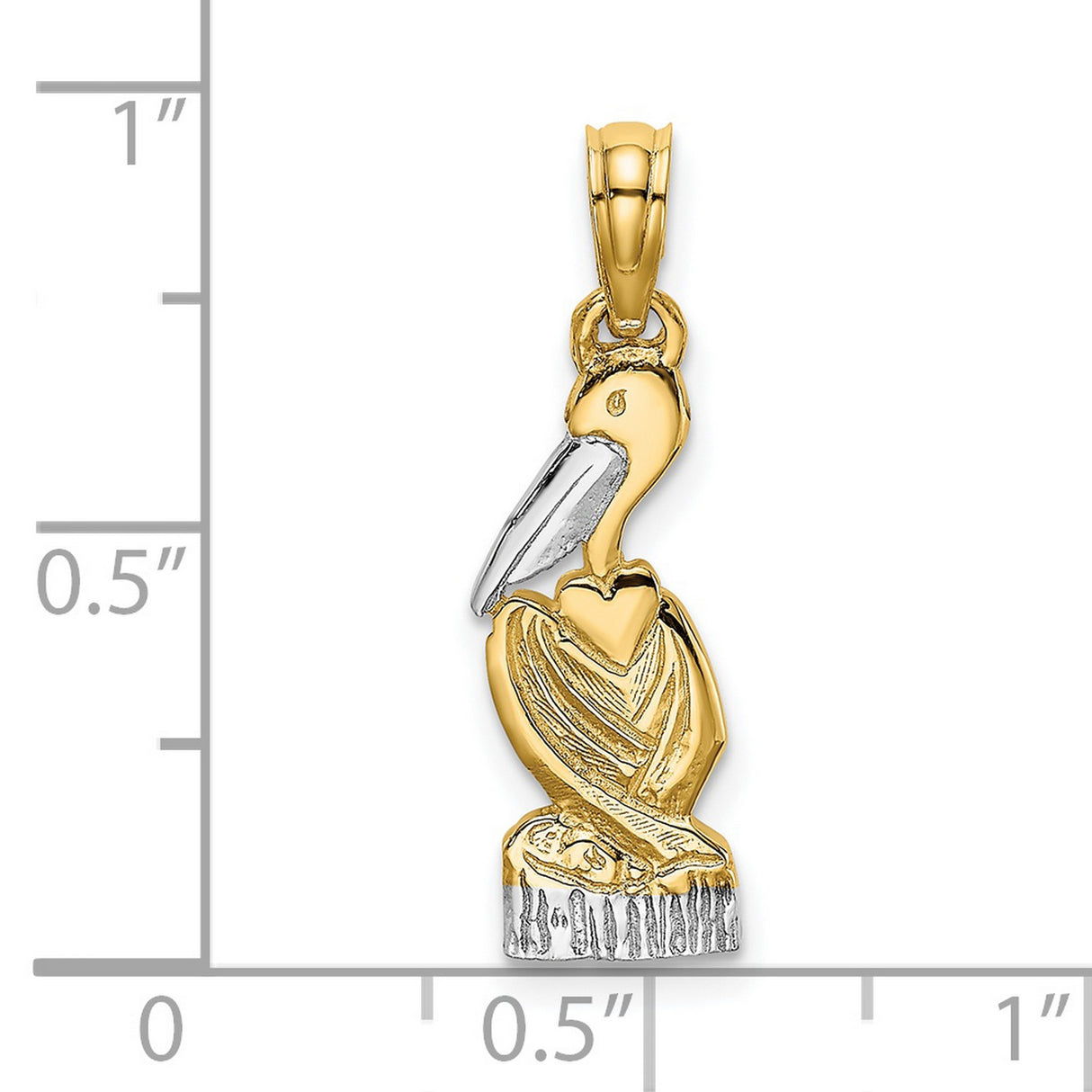 14k Multi-Tone Gold Pelican Pendant, Coastal Bird on Post, Nautical Jewelry for Men and Women