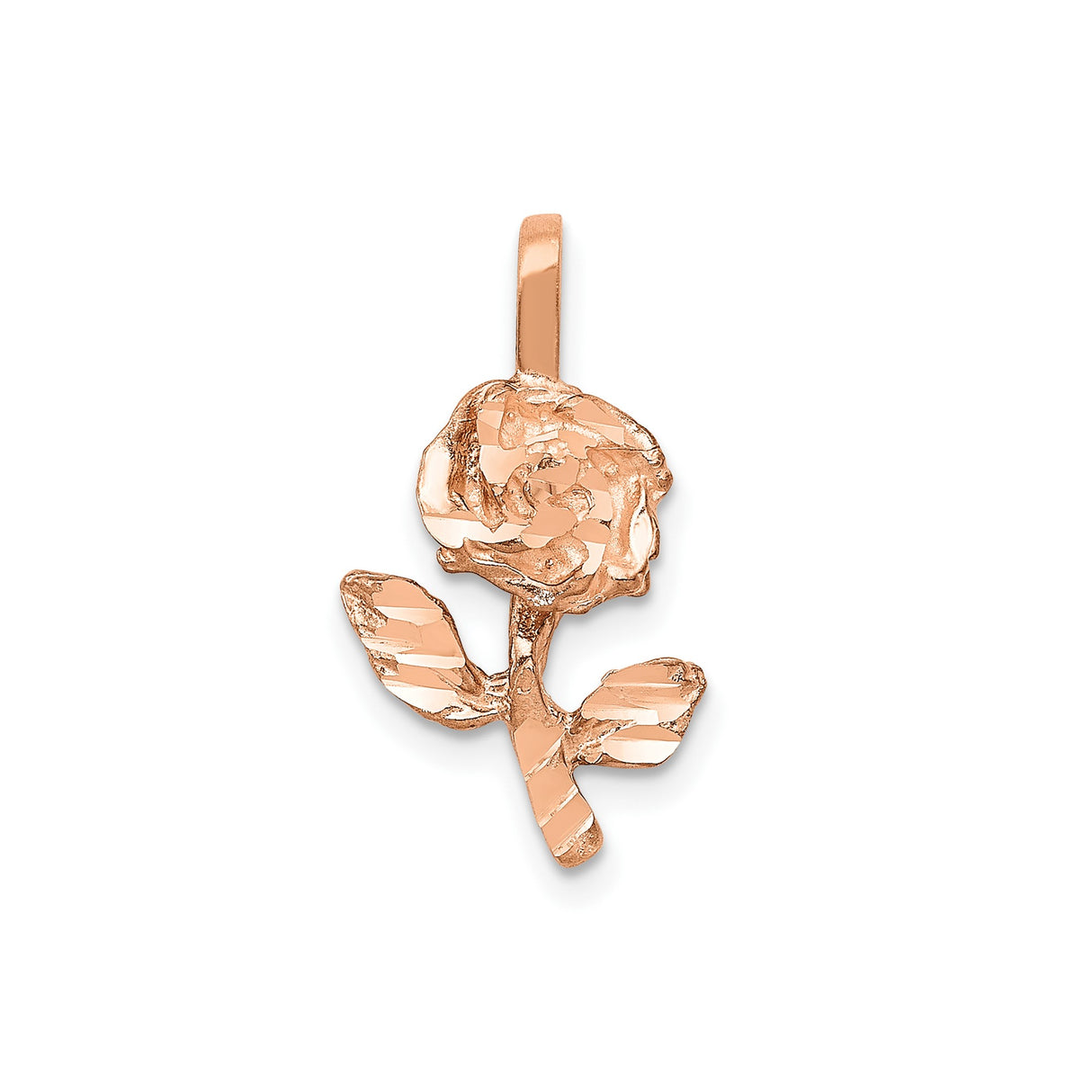 14k Rose Gold Rose Pendant with Leaf Design, Romantic Floral Charm for Women