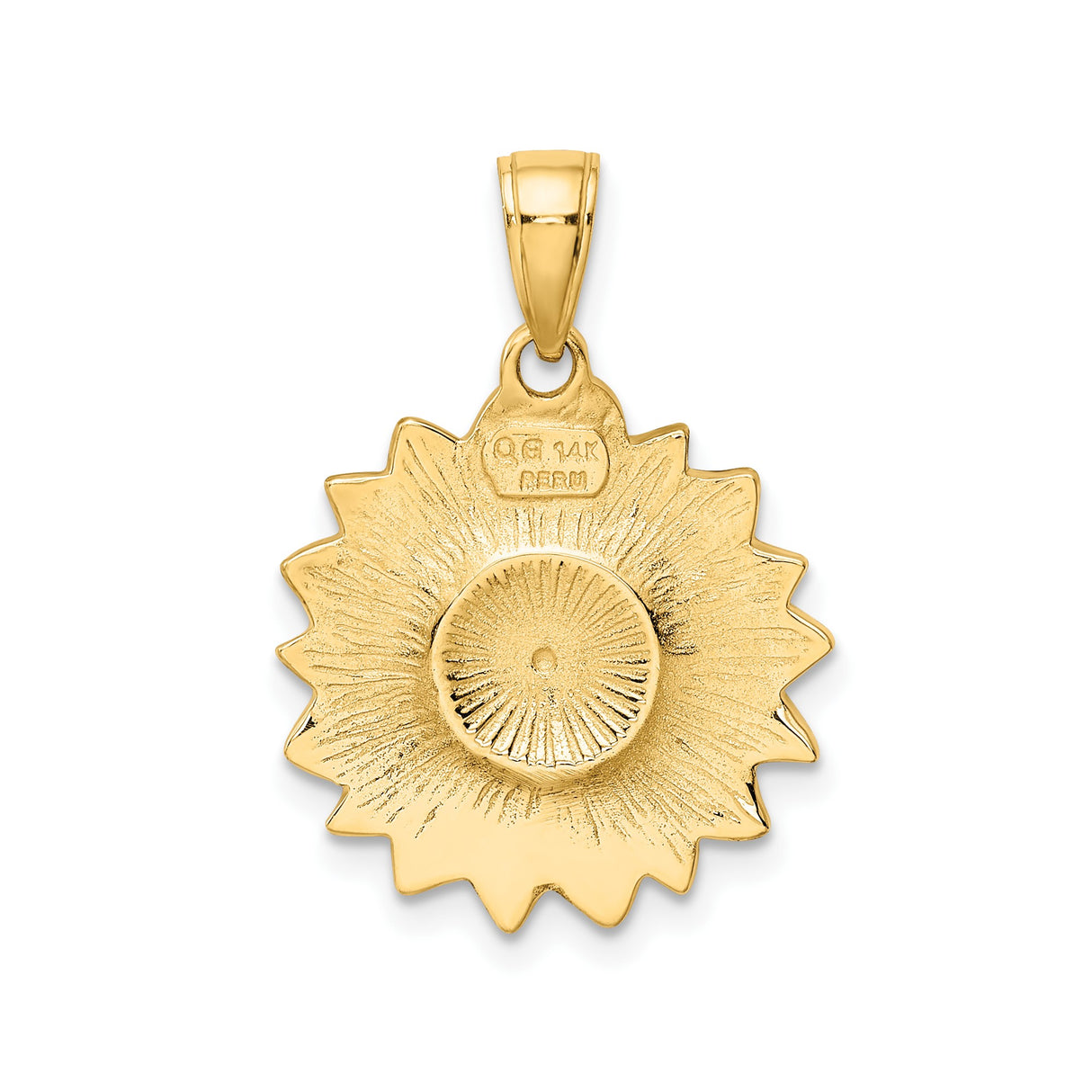 14k Yellow Gold Sunflower Pendant with Enamel Petals and Textured Center, Nature-Inspired Charm