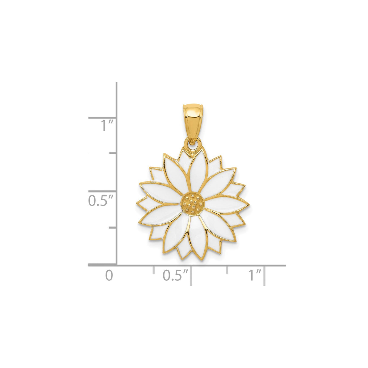 14k Yellow Gold Pendant with White Enamel Daisy Flower Design, Nature-Inspired Charm for Women