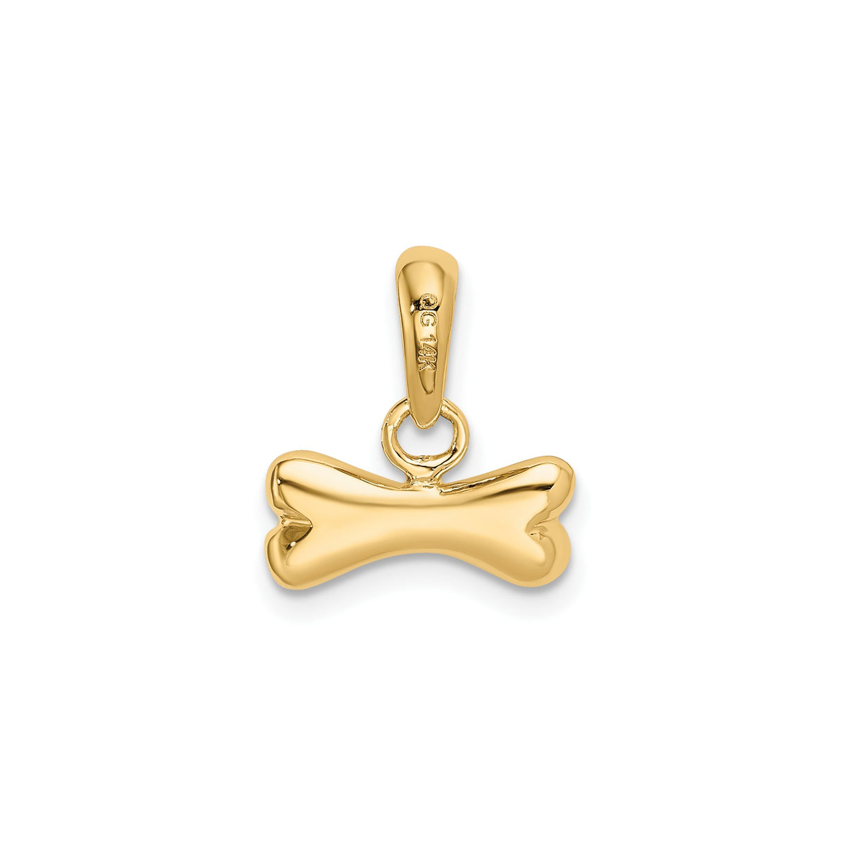 14k Yellow Gold Bone Shaped Pendant, Polished Dog Symbol Charm, Minimalist Pet Jewelry