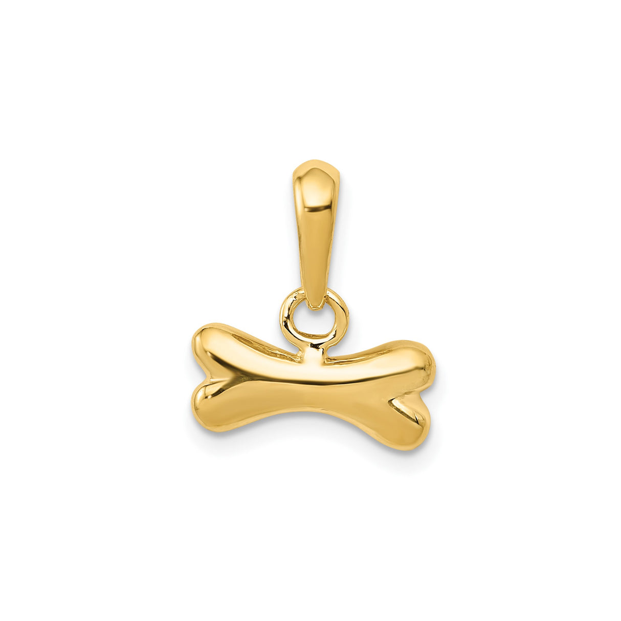 14k Yellow Gold Bone Shaped Pendant, Polished Dog Symbol Charm, Minimalist Pet Jewelry