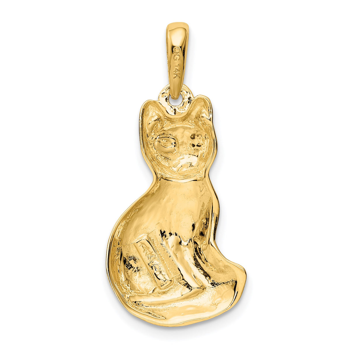 14k Yellow Gold Cat Pendant, Minimalist Feline Silhouette with Open Back Design for Women