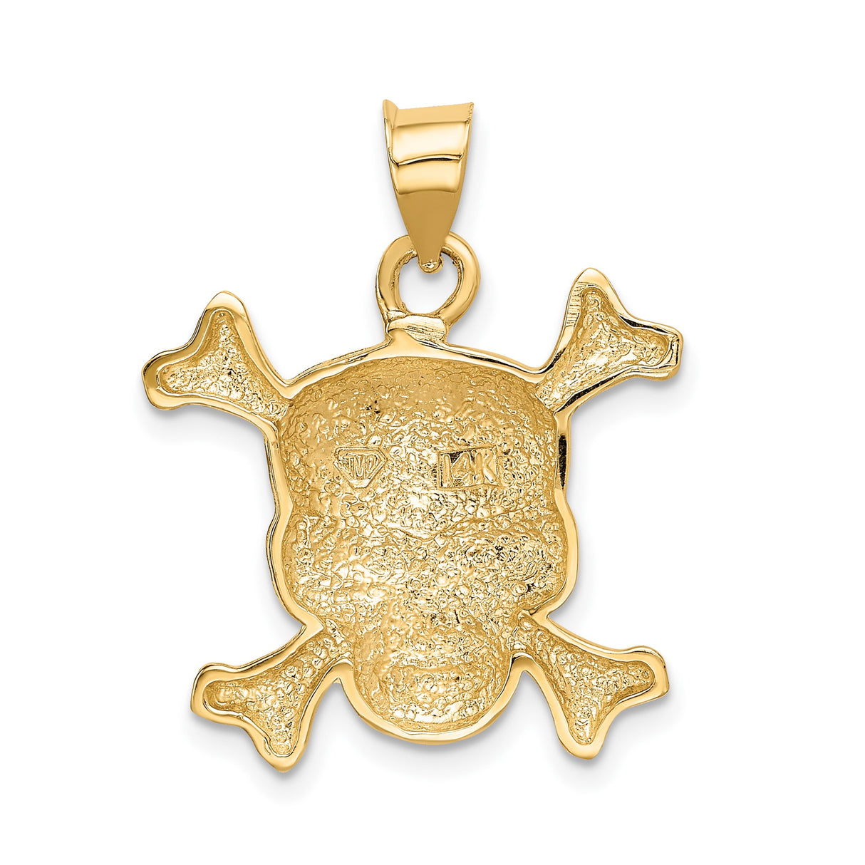 14k Yellow Gold Skull and Crossbones Pendant with Black Enamel, Pirate Gothic Style