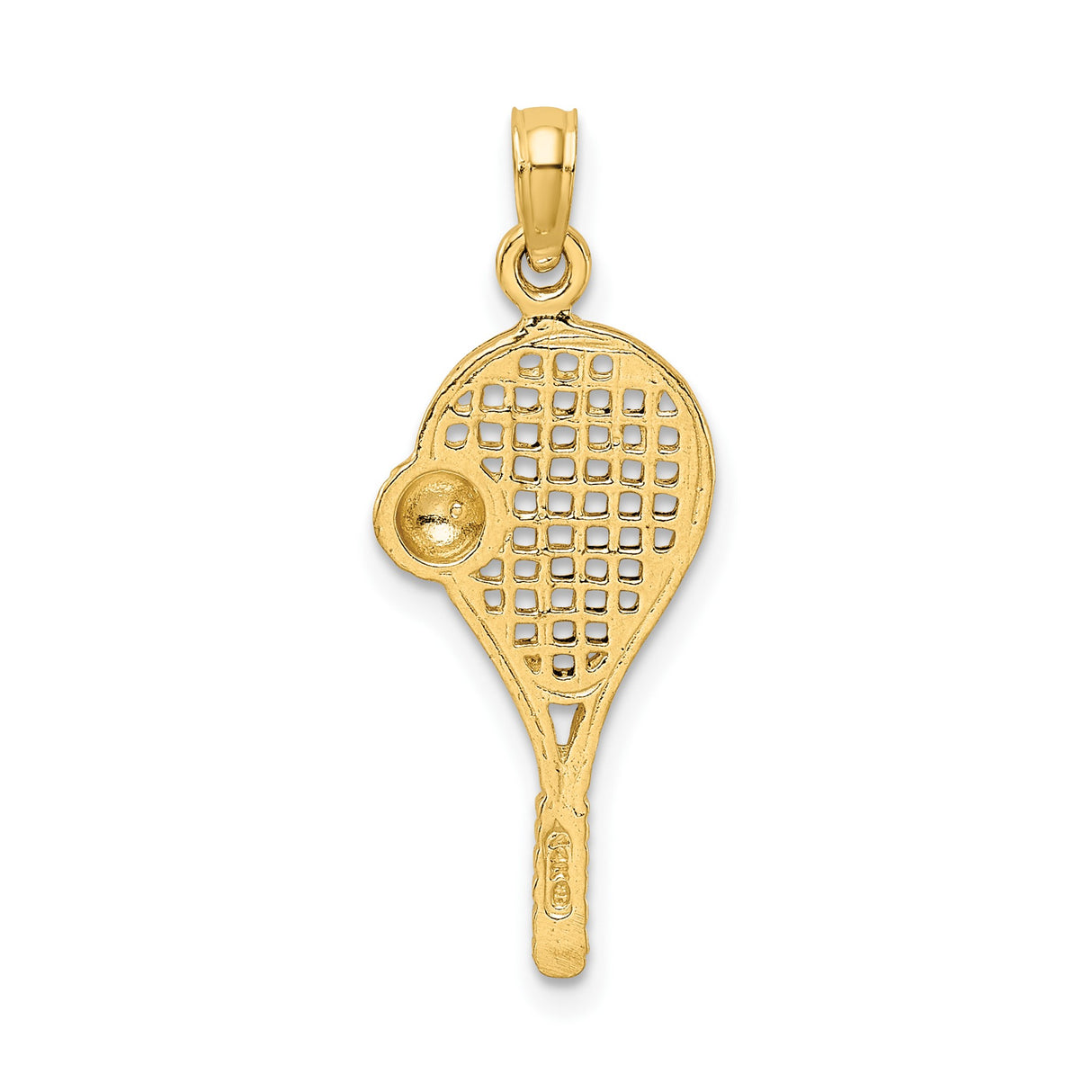 14k Multi-Tone Gold Tennis Racquet Pendant with Ball Charm, Sports Theme Jewelry