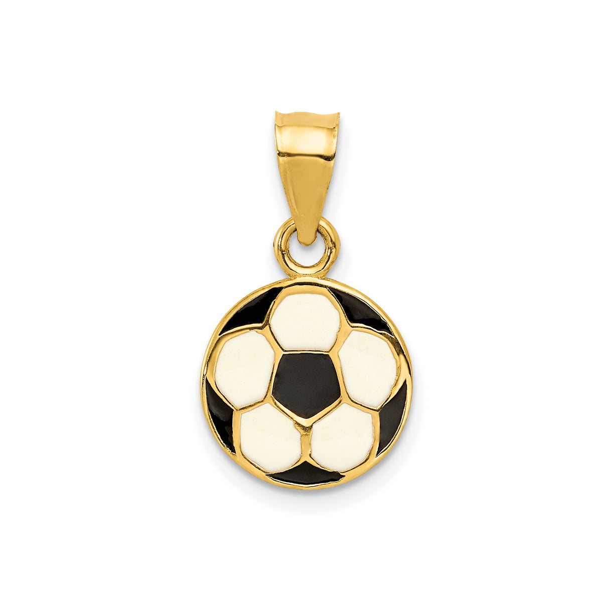 14k Yellow Gold Soccer Ball Pendant with Black and White Enamel, Unisex Sports Charm