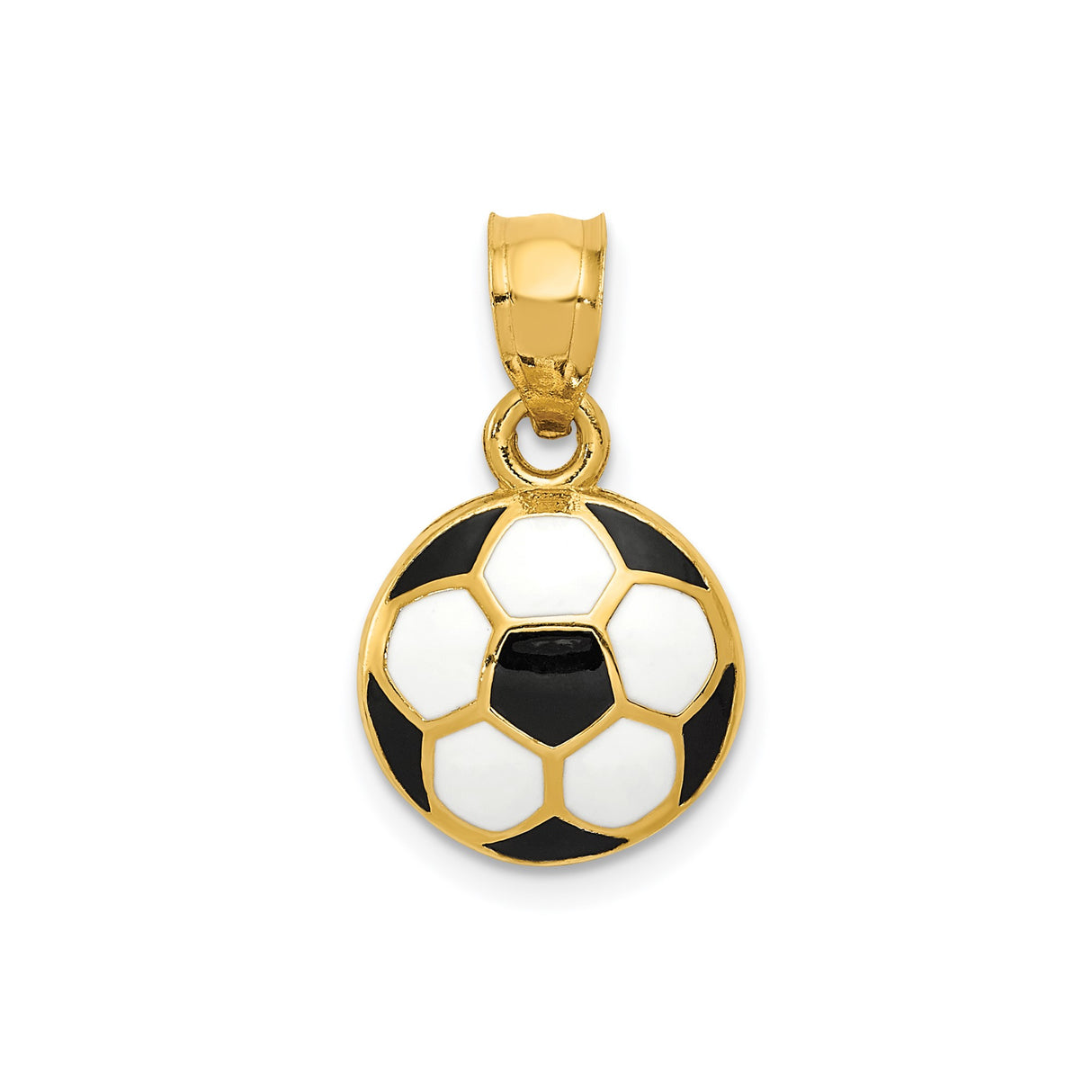 14k Yellow Gold Soccer Ball Pendant with Black and White Enamel, Unisex Sports Charm