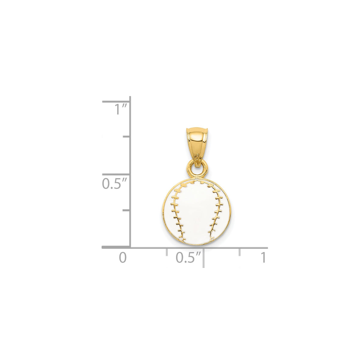 14k Yellow Gold Baseball Pendant with White Enamel Stitching Detail, Unisex Sports Charm
