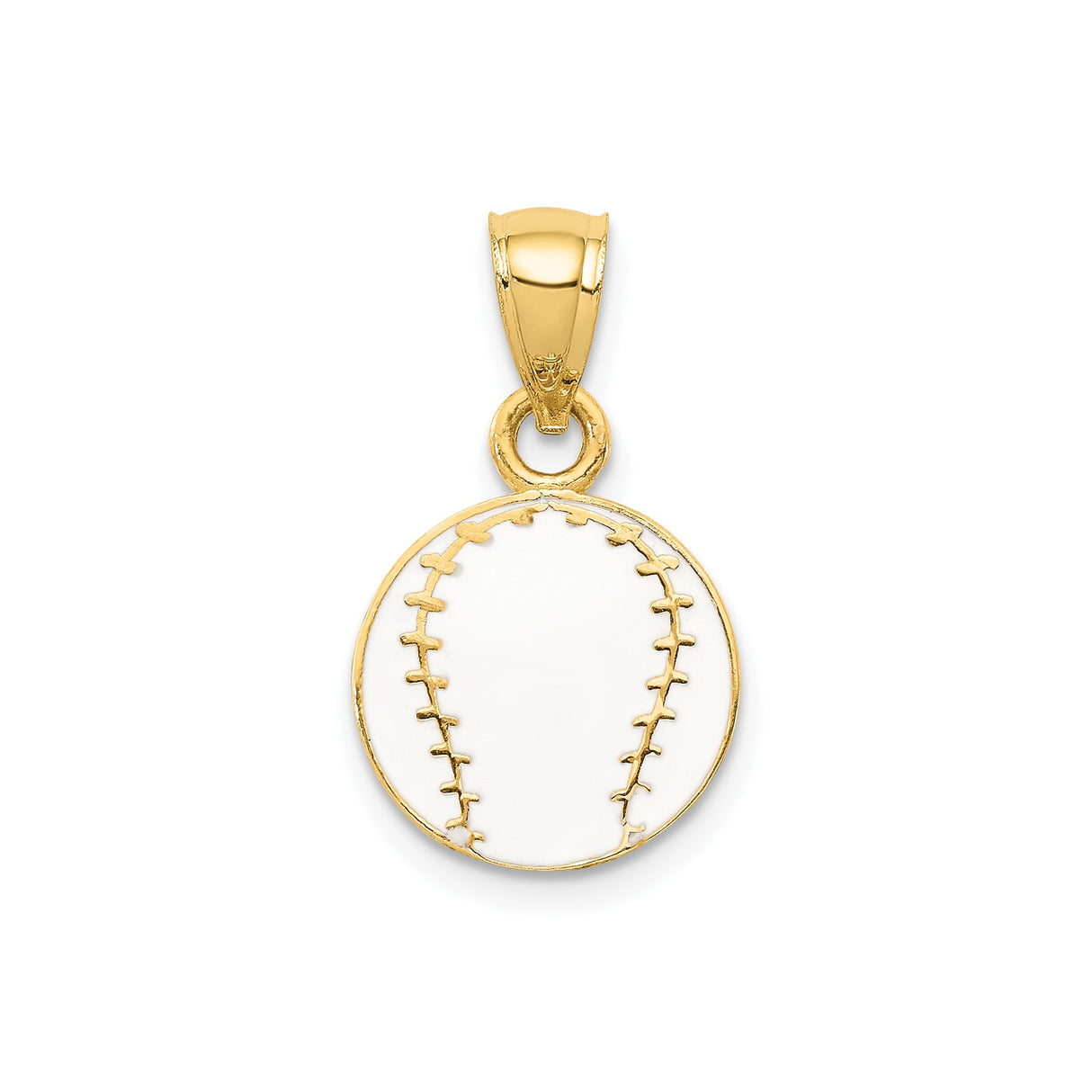 14k Yellow Gold Baseball Pendant with White Enamel Stitching Detail, Unisex Sports Charm