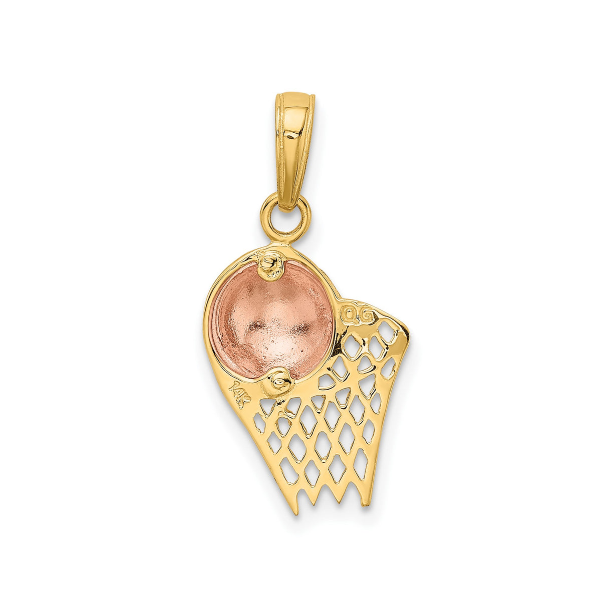 14k Two-Tone Gold Basketball Pendant with Rose Gold Ball and Yellow Gold Net