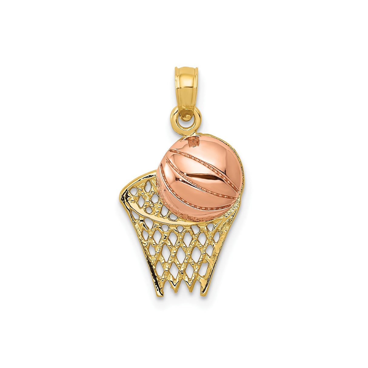 14k Two-Tone Gold Basketball Pendant with Rose Gold Ball and Yellow Gold Net