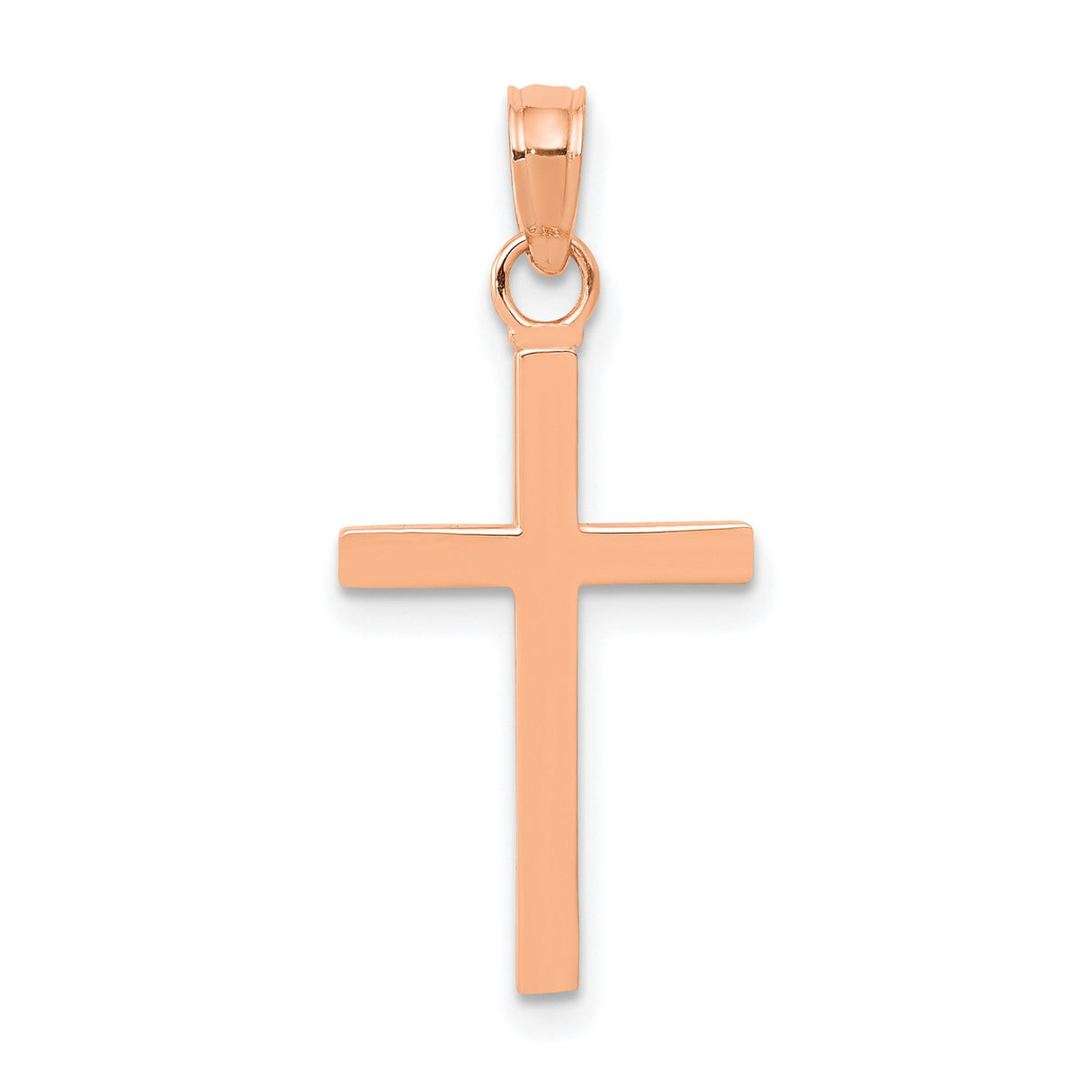 14k Rose Gold Cross Pendant, Polished Minimalist Religious Charm for Men and Women