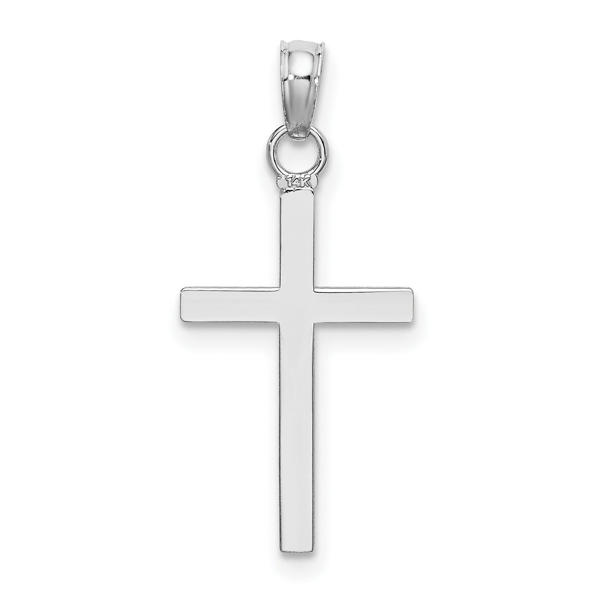 14k White Gold Cross Pendant with Mirror Finish, Modern Minimalist Faith Design