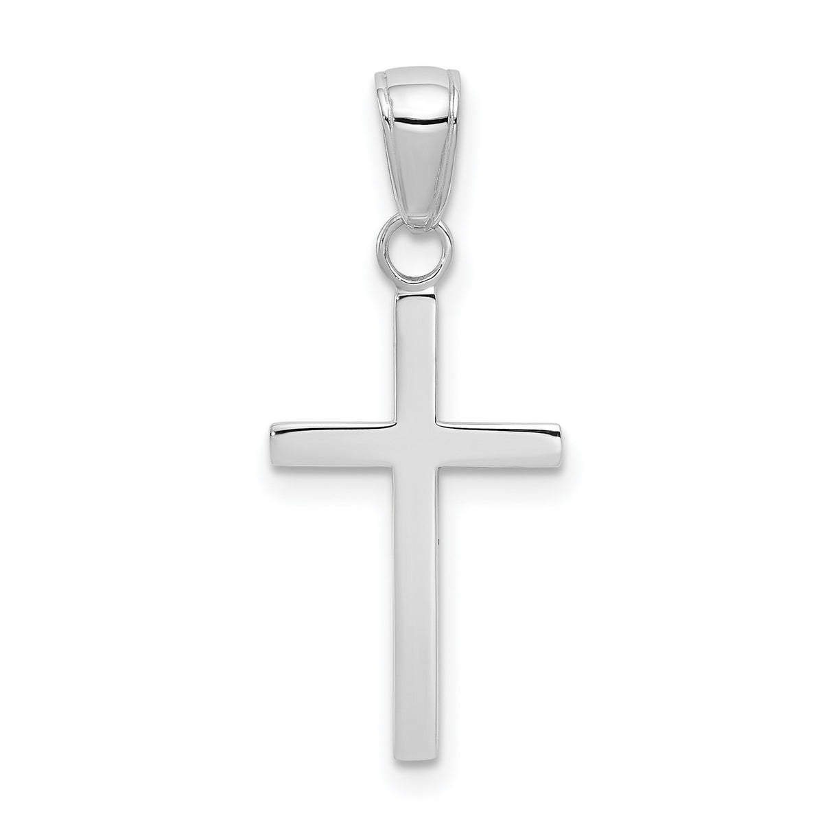 14k White Gold Cross Pendant with Mirror Finish, Modern Minimalist Faith Design