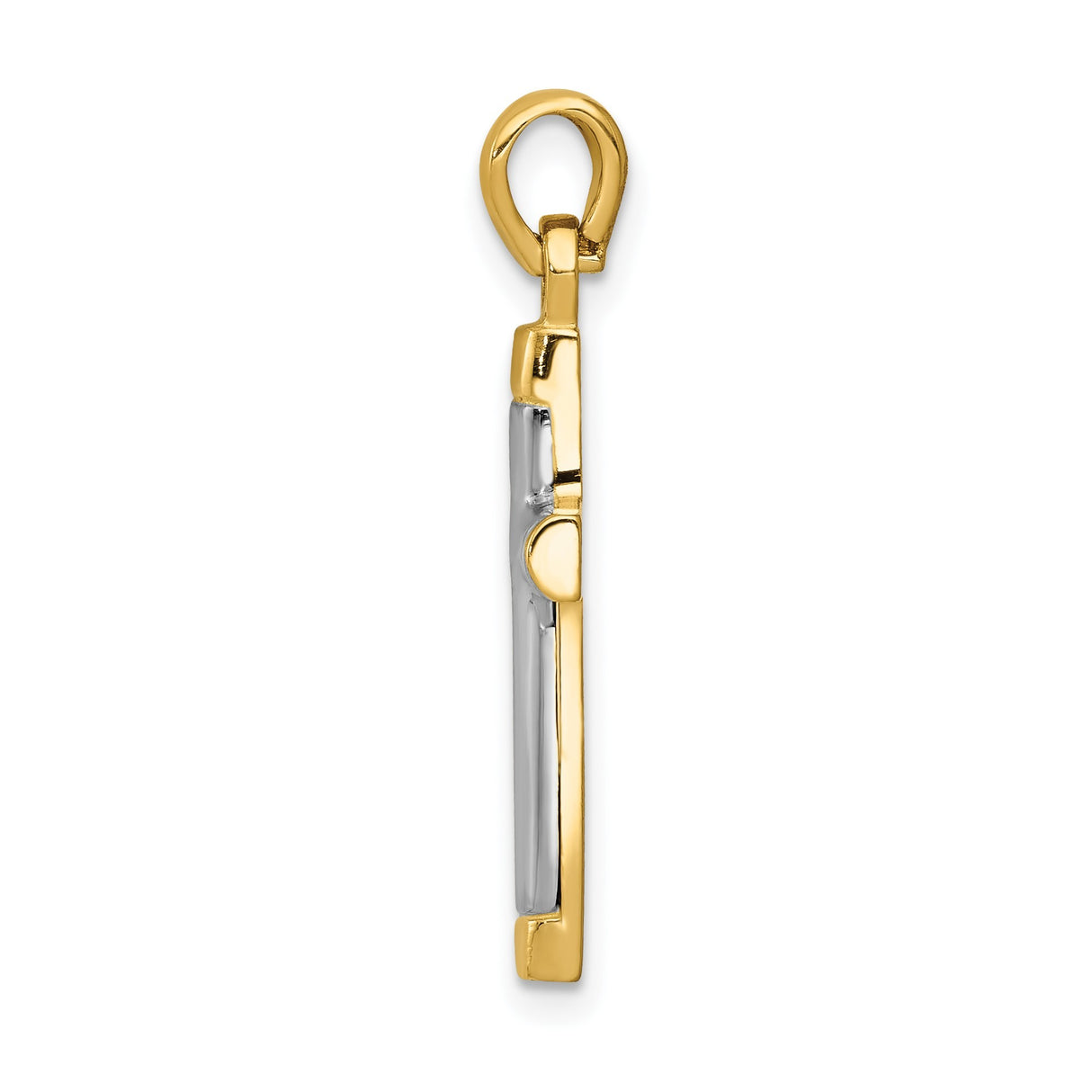 14k Two-Tone Gold Latin Cross Pendant with High Polish Finish, Modern Religious Design