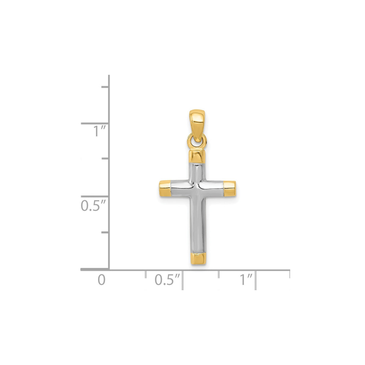 14k Two-Tone Gold Latin Cross Pendant with High Polish Finish, Modern Religious Design