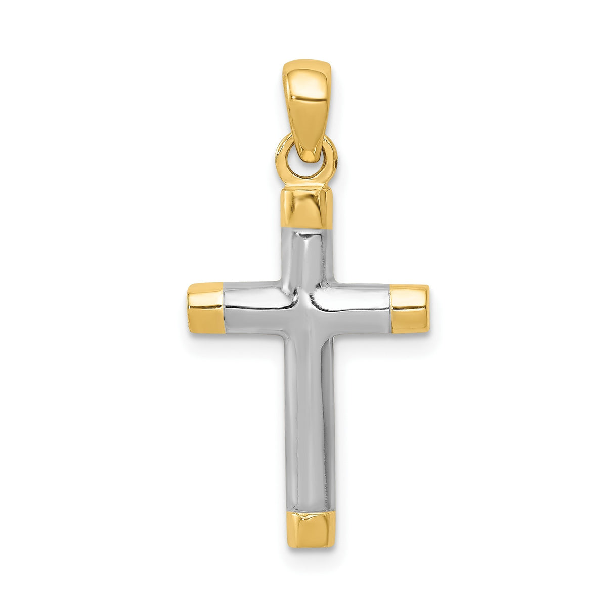 14k Two-Tone Gold Latin Cross Pendant with High Polish Finish, Modern Religious Design