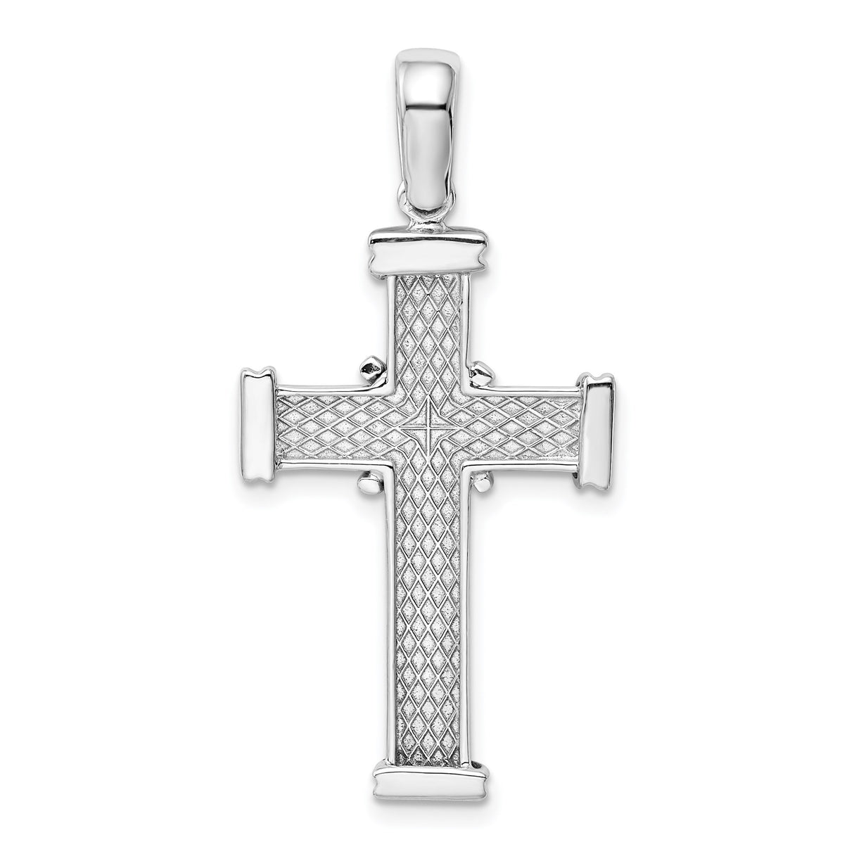 14k White Gold Polished Cross Pendant with Coiled Ends, Modern Religious Jewelry