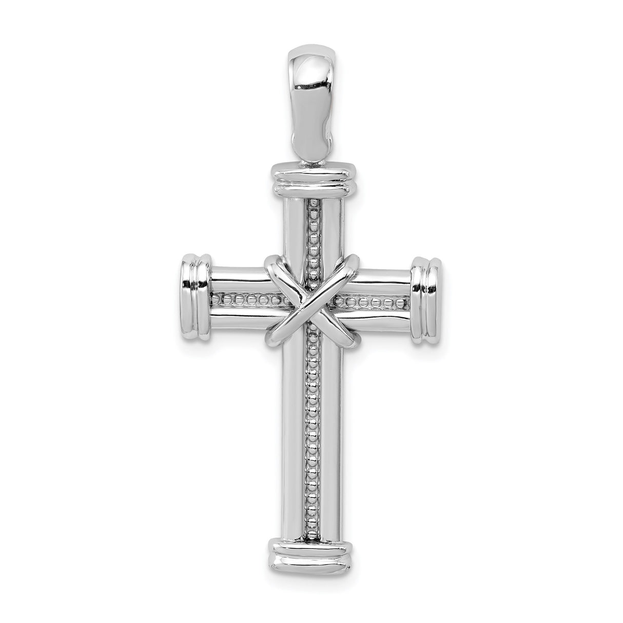 14k White Gold Polished Cross Pendant with Coiled Ends, Modern Religious Jewelry