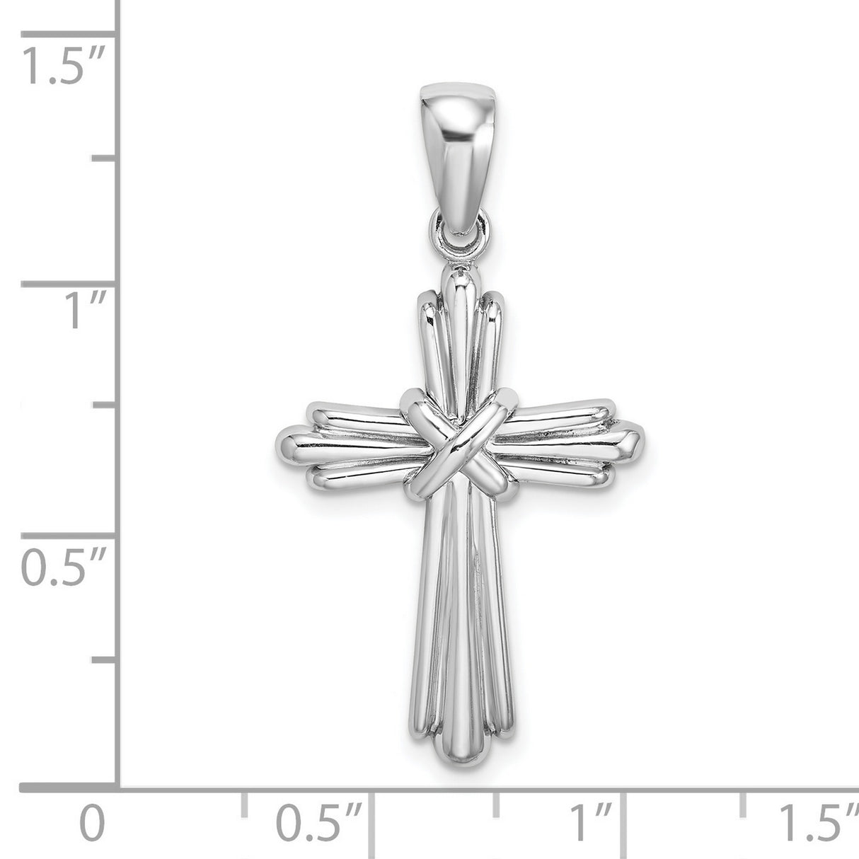 14k White Gold Cross Pendant with High Polish Finish, Tapered Bail, Layered Design