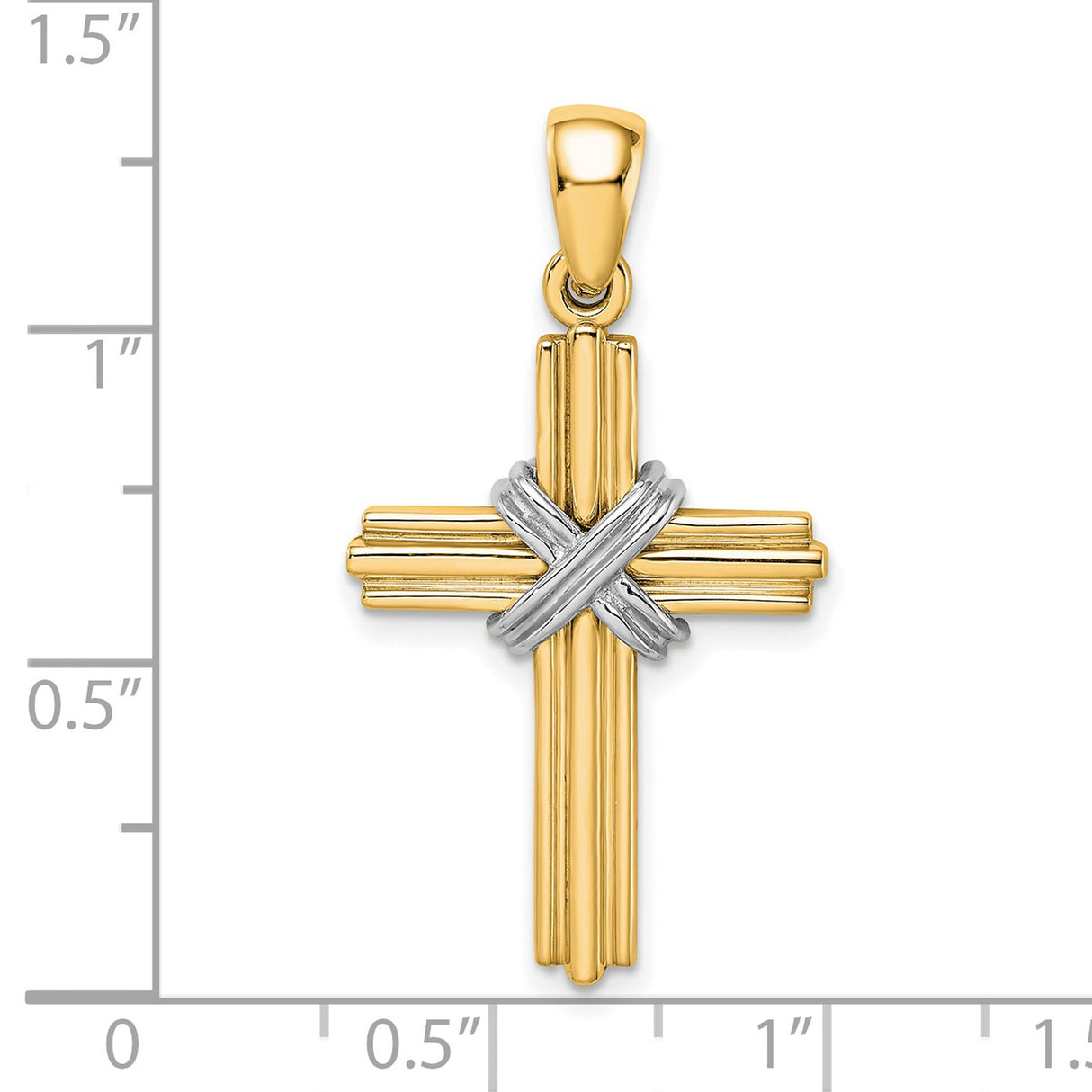 14k Two-Tone Gold Cross Pendant, Polished Finish, Modern Religious Symbol for Men and Women
