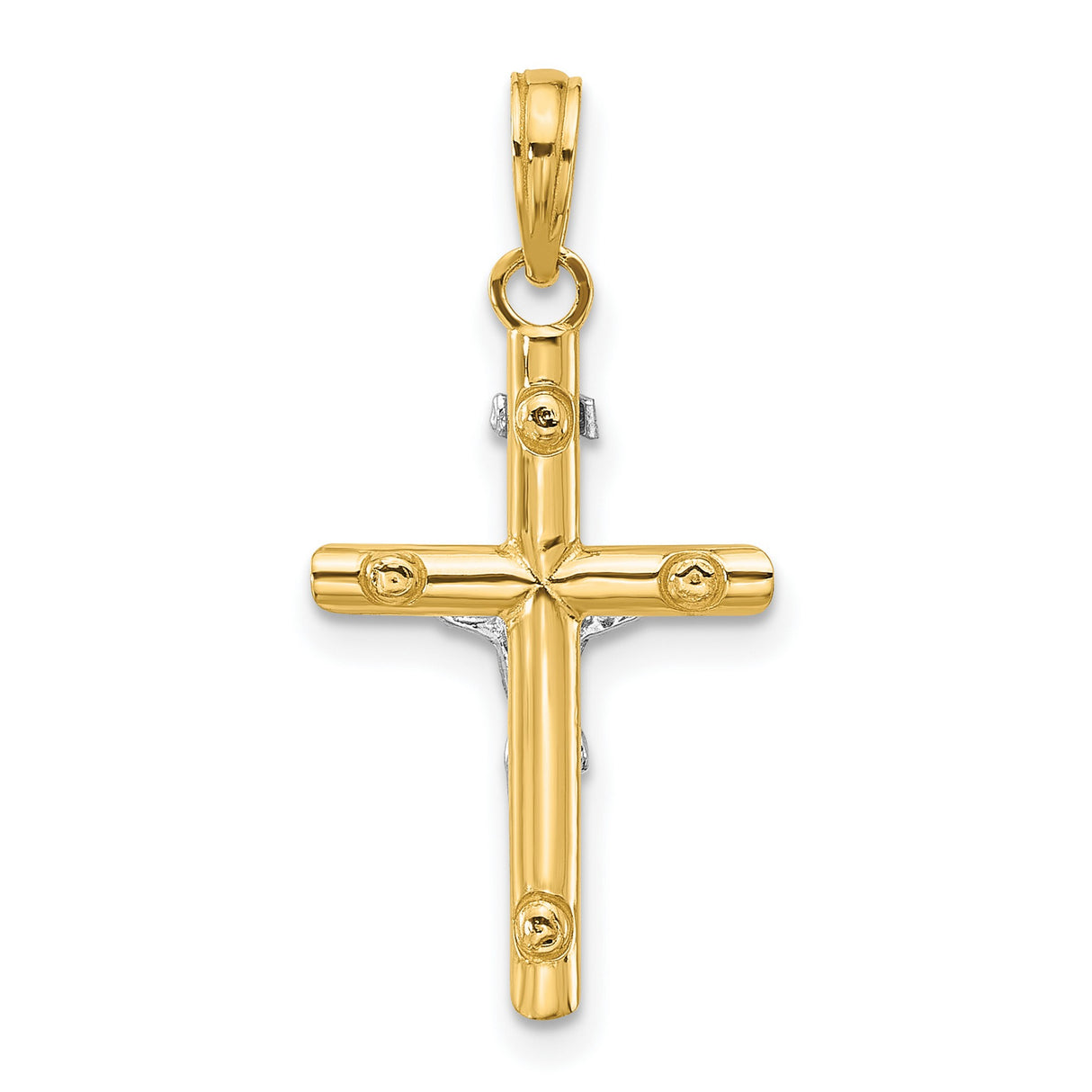 14k Multi-Tone Gold Crucifix Pendant with INRI Detail and Jesus Figure, Catholic Christian Charm