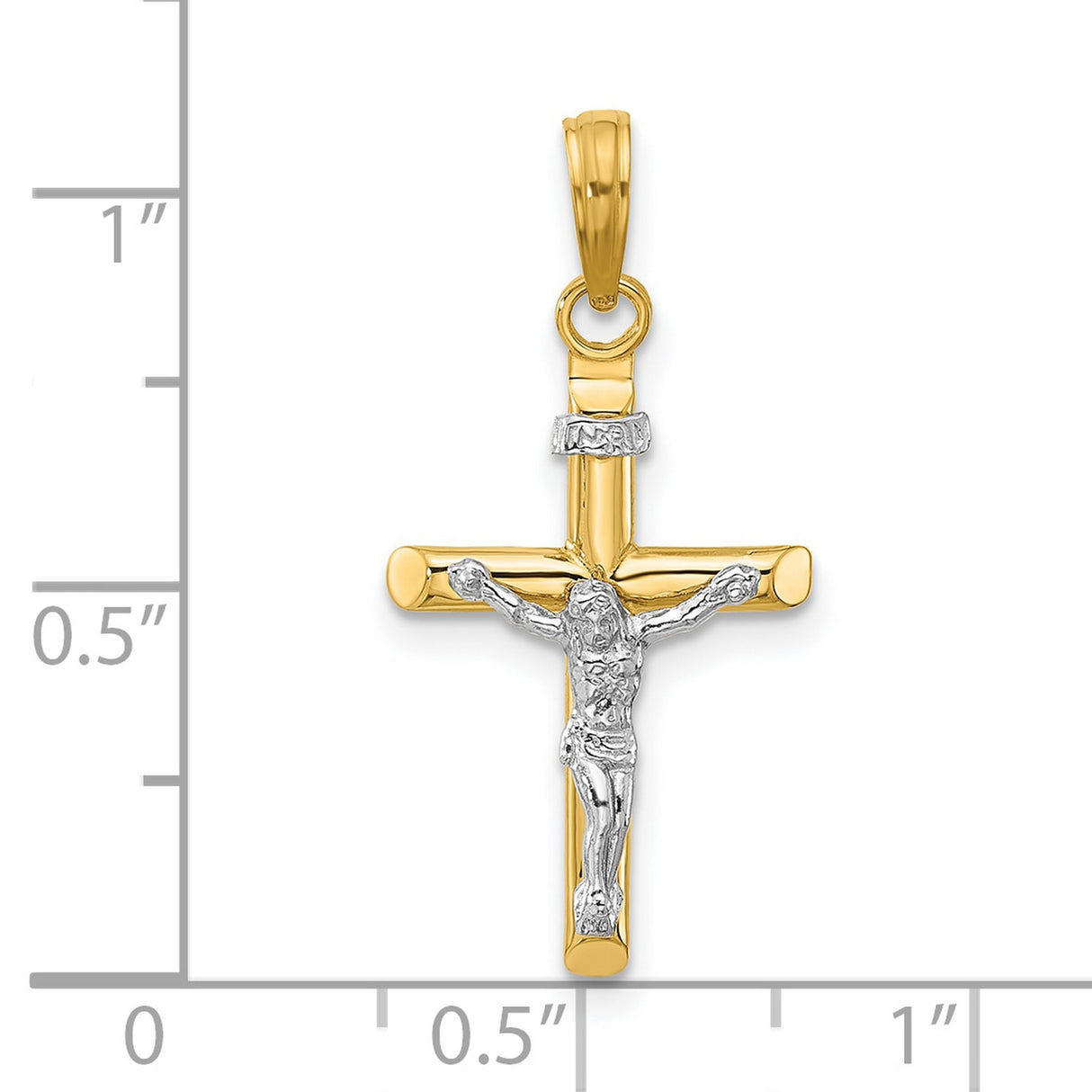 14k Multi-Tone Gold Crucifix Pendant with INRI Detail and Jesus Figure, Catholic Christian Charm
