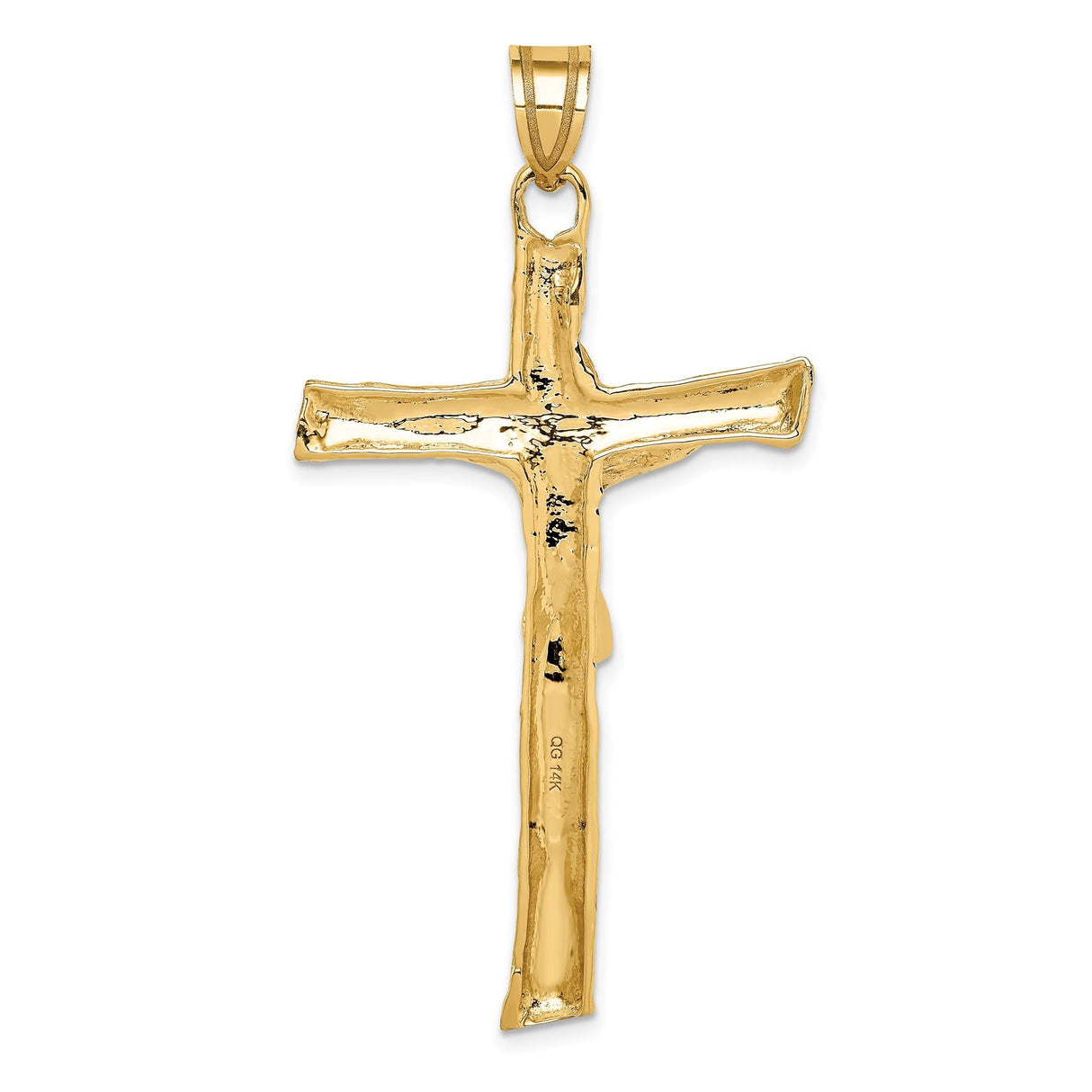 14k Yellow Gold Crucifix Cross Pendant with Satin Finish and Latin Religious Design