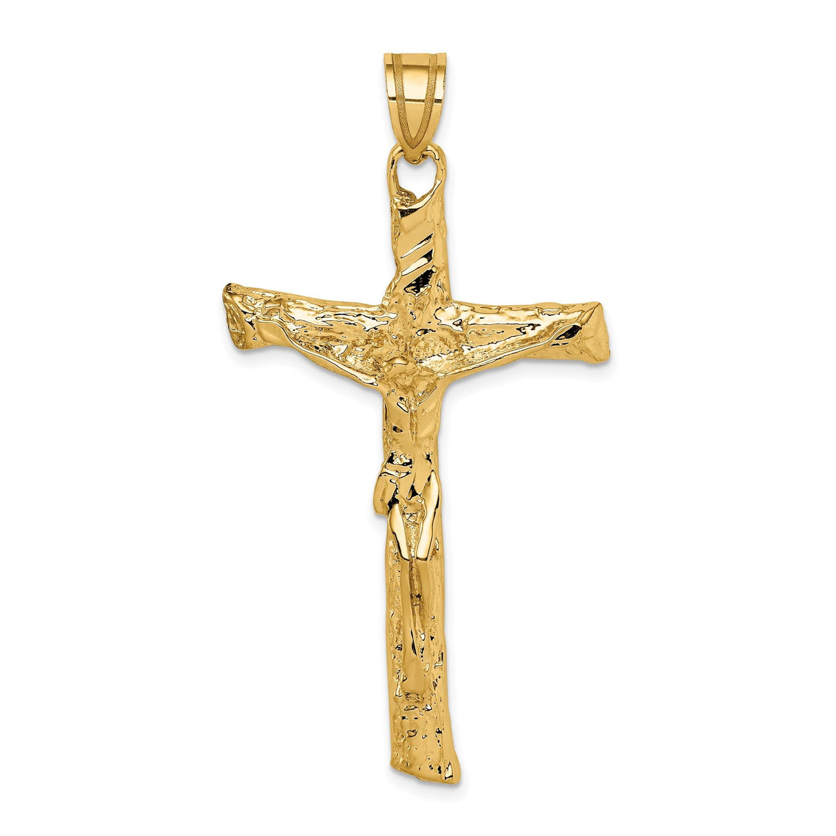 14k Yellow Gold Crucifix Cross Pendant with Satin Finish and Latin Religious Design