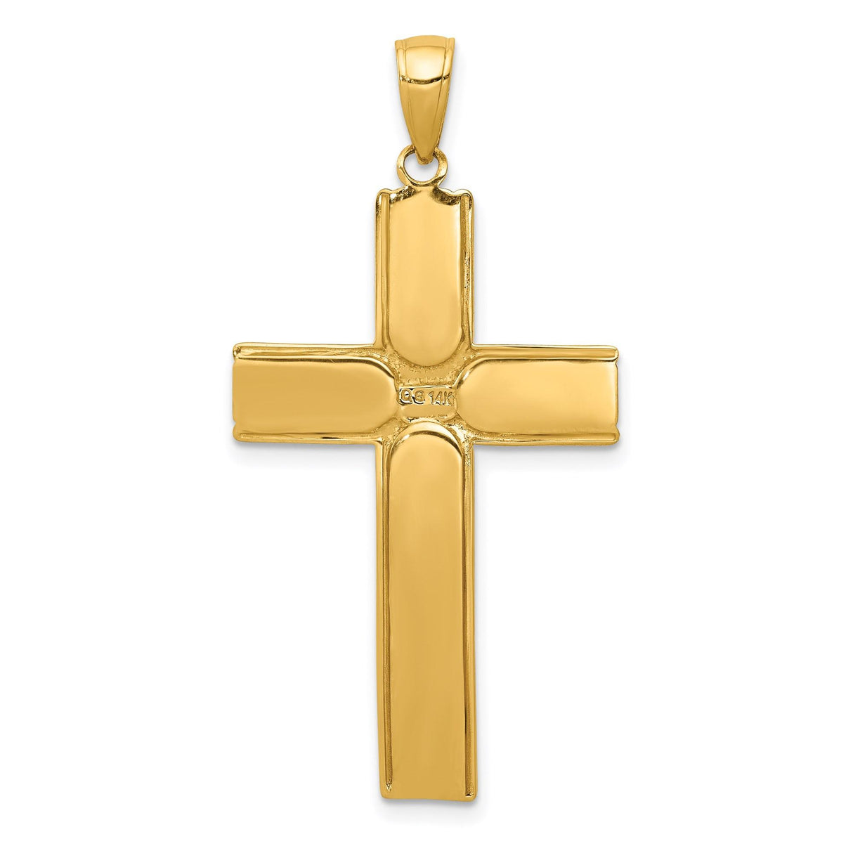 14k Yellow Gold Crucifix Pendant with Satin Finish Latin Cross and 3D Jesus Design