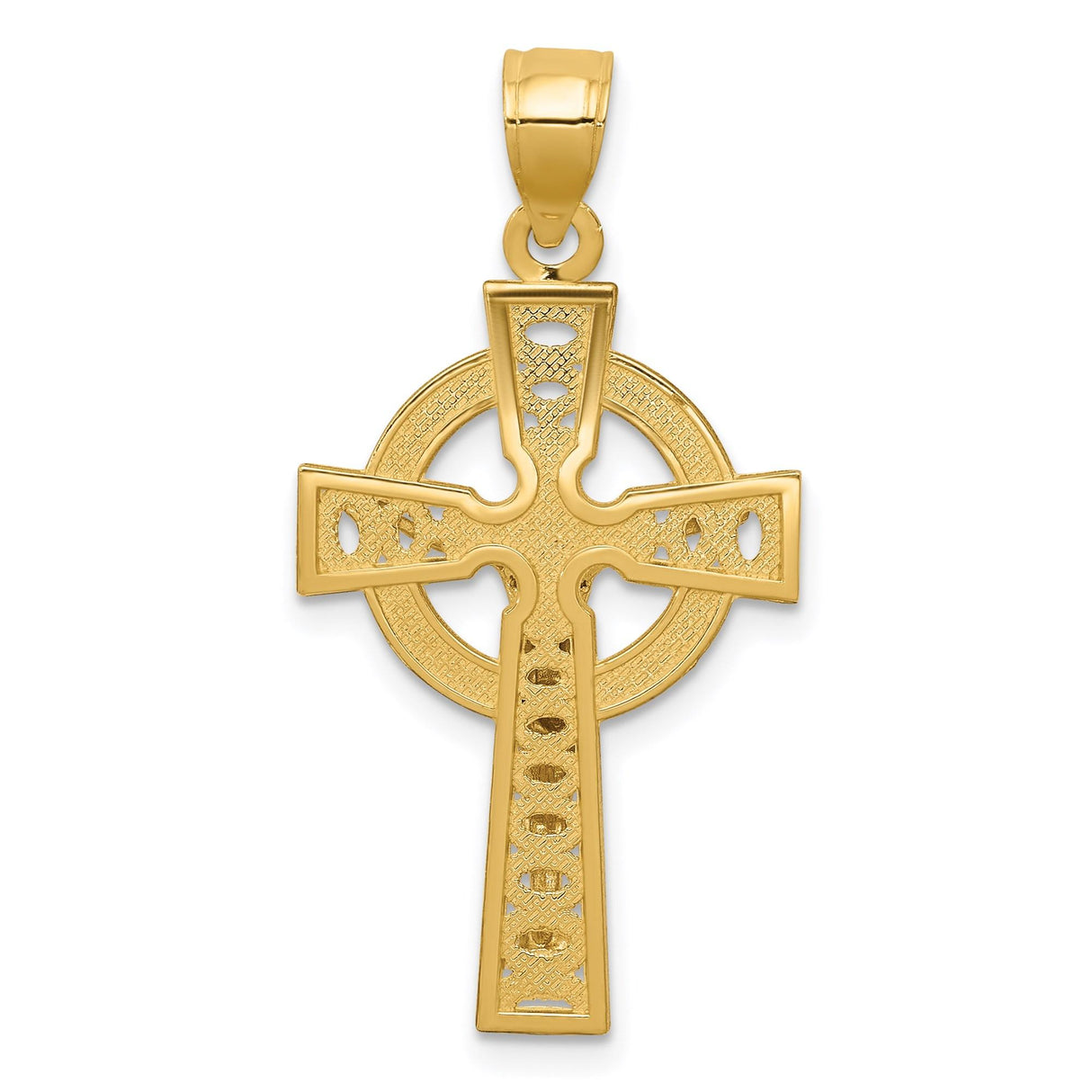 14k Multi-Tone Gold Celtic Crucifix Cross Pendant with Jesus Figure Christian Religious Jewelry