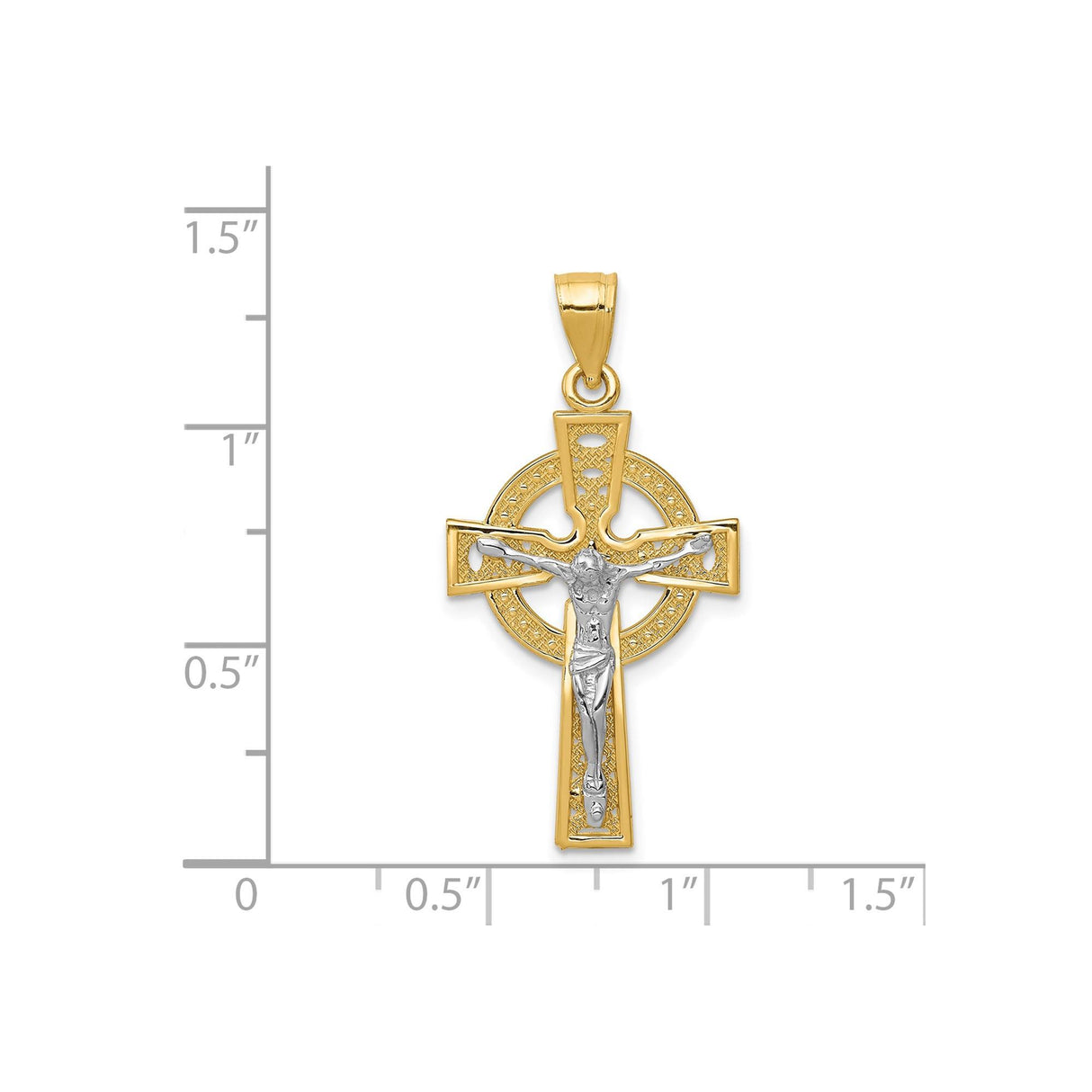 14k Multi-Tone Gold Celtic Crucifix Cross Pendant with Jesus Figure Christian Religious Jewelry