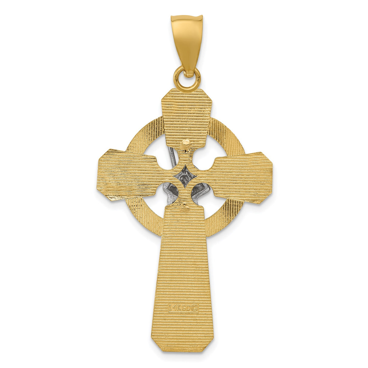 14k Two-Tone Gold Celtic Cross Pendant with Raised Knot Design