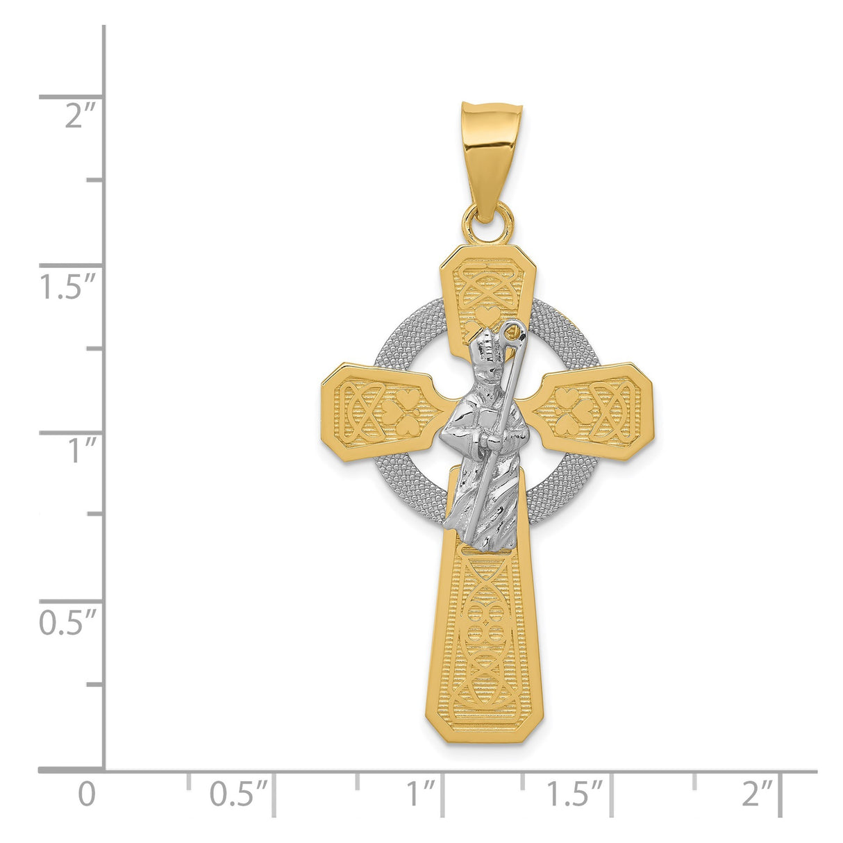 14k Two-Tone Gold Celtic Cross Pendant with Raised Knot Design