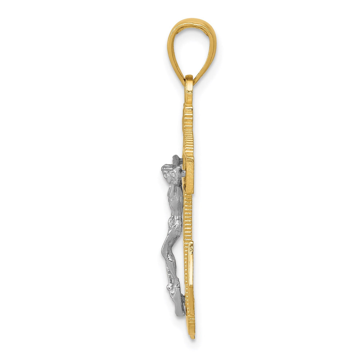 14k Two-Tone Gold Crucifix Anchor Pendant with Rope Detail and Ship Wheel Motif