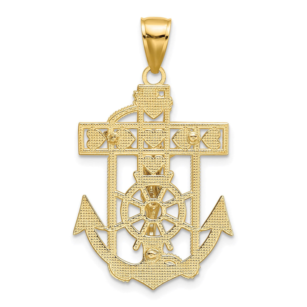 14k Multi-Tone Gold Crucifix Cross Pendant with Rope Border and Anchor Design