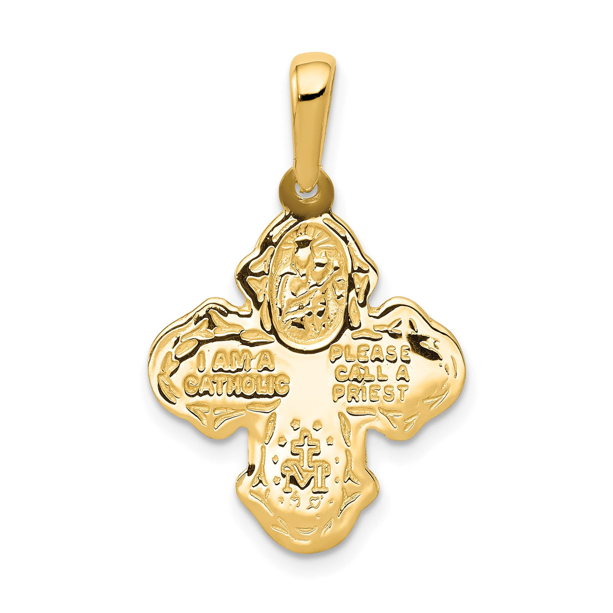 14k Yellow Gold Four Way Cross Pendant with Sacred Heart, Saint Joseph, St. Christopher, Miraculous Medal