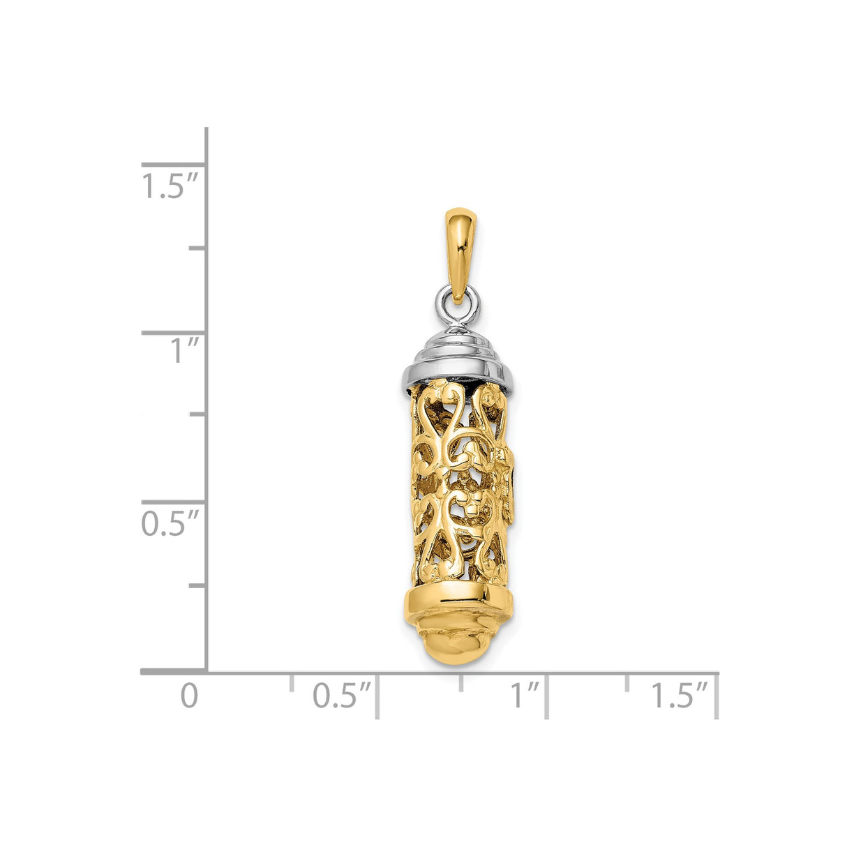 14k Two-Tone Gold Mezuzah Pendant with Filigree and Shin Symbol