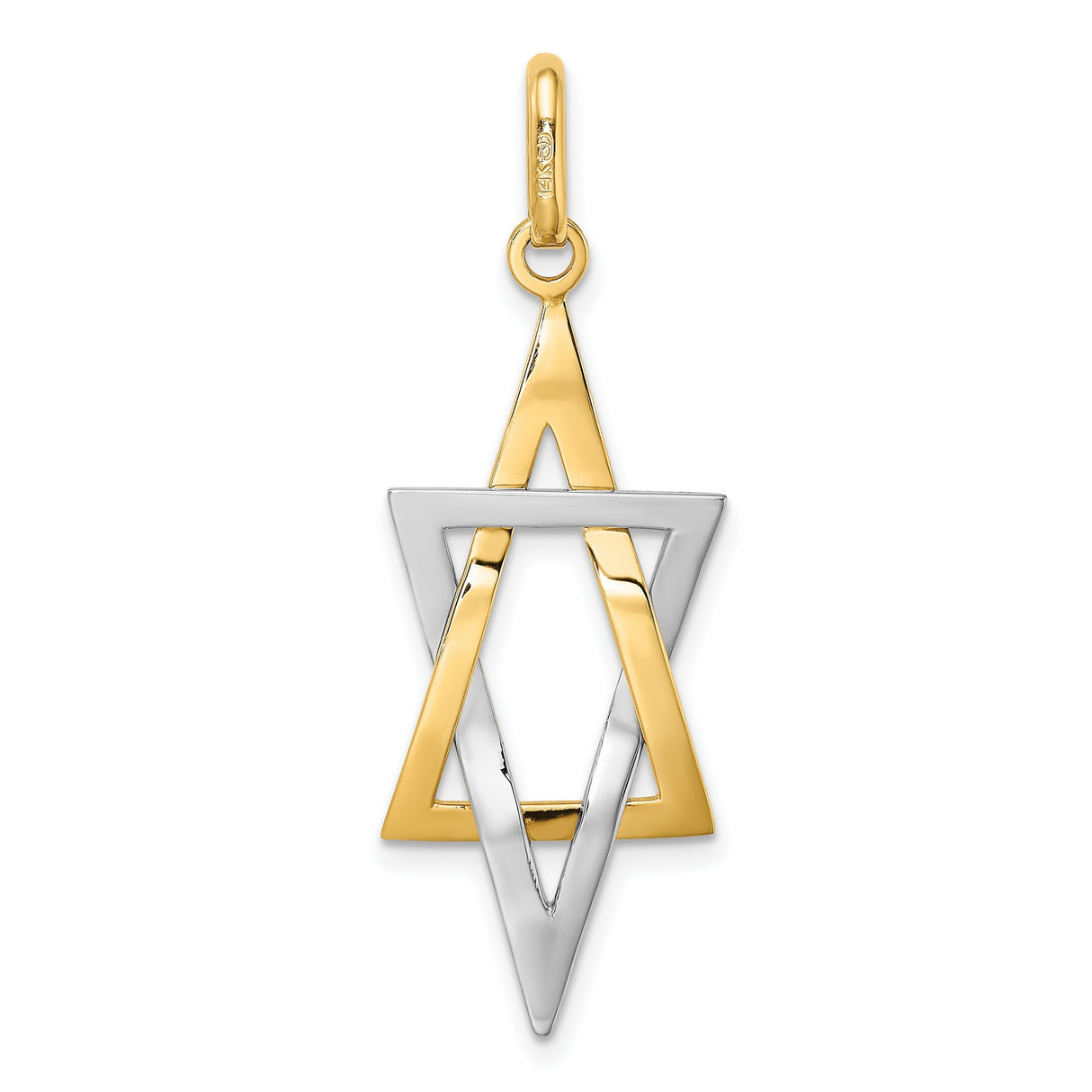 14k Multi-Tone Gold Star of David Pendant with Rhodium Accents, Interlocking Triangle Charm