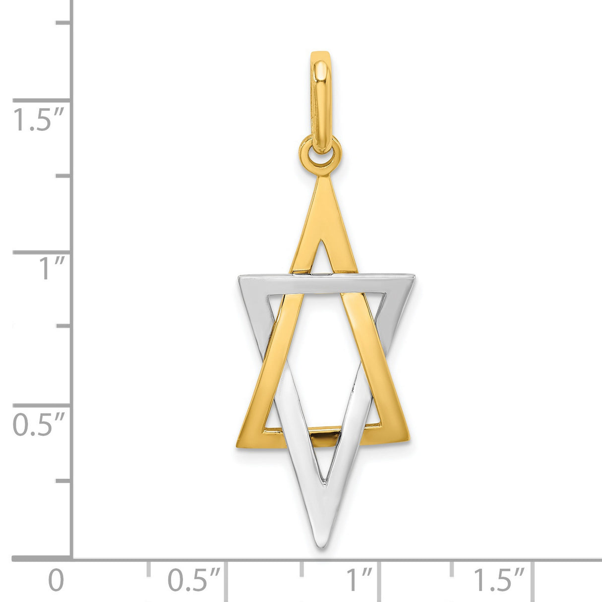 14k Multi-Tone Gold Star of David Pendant with Rhodium Accents, Interlocking Triangle Charm