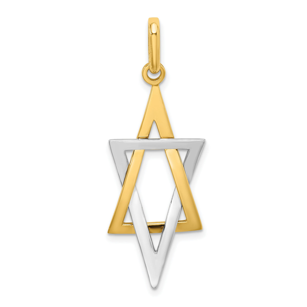 14k Multi-Tone Gold Star of David Pendant with Rhodium Accents, Interlocking Triangle Charm