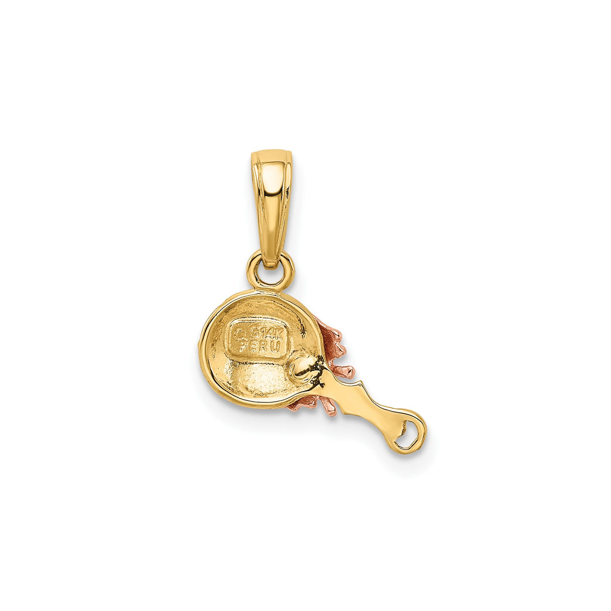 14k Two-Tone Gold Baby Rattle Pendant with Rose Gold Bow Accent, Maternity Keepsake Charm