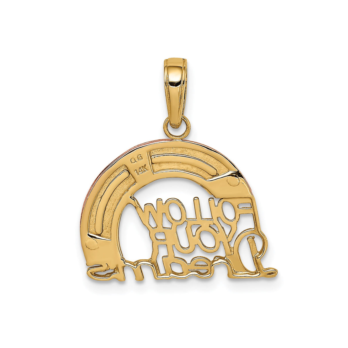 14k Two-Tone Gold Rainbow Follow Your Dreams Pendant, Inspirational Charm for Women and Teens