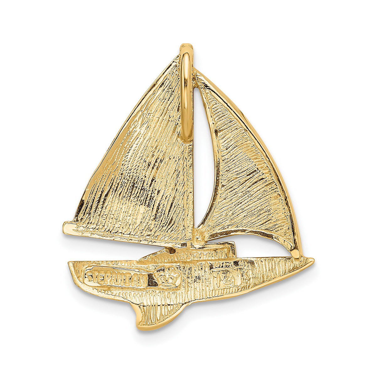 14k Yellow Gold Sailboat Pendant with Blue Green Lab Created Opal Inlay, Nautical Jewelry