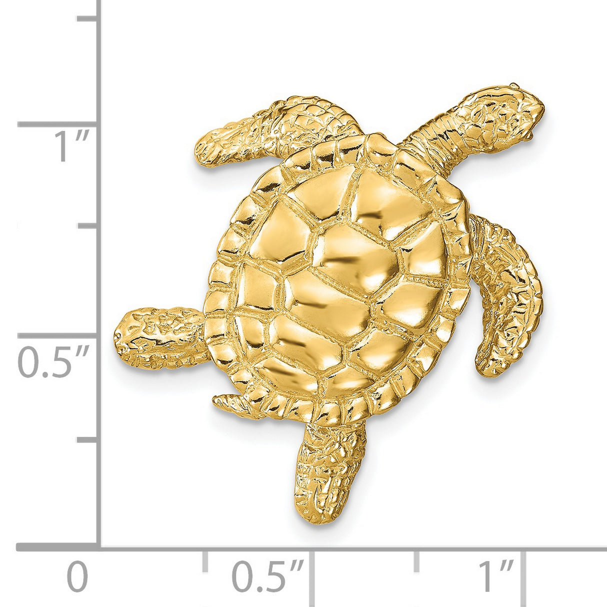14k Yellow Gold Sea Turtle Pendant with Textured Shell and Flipper Detail