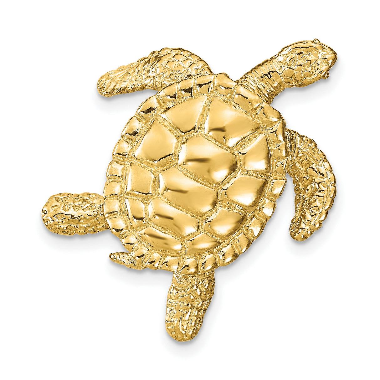 14k Yellow Gold Sea Turtle Pendant with Textured Shell and Flipper Detail