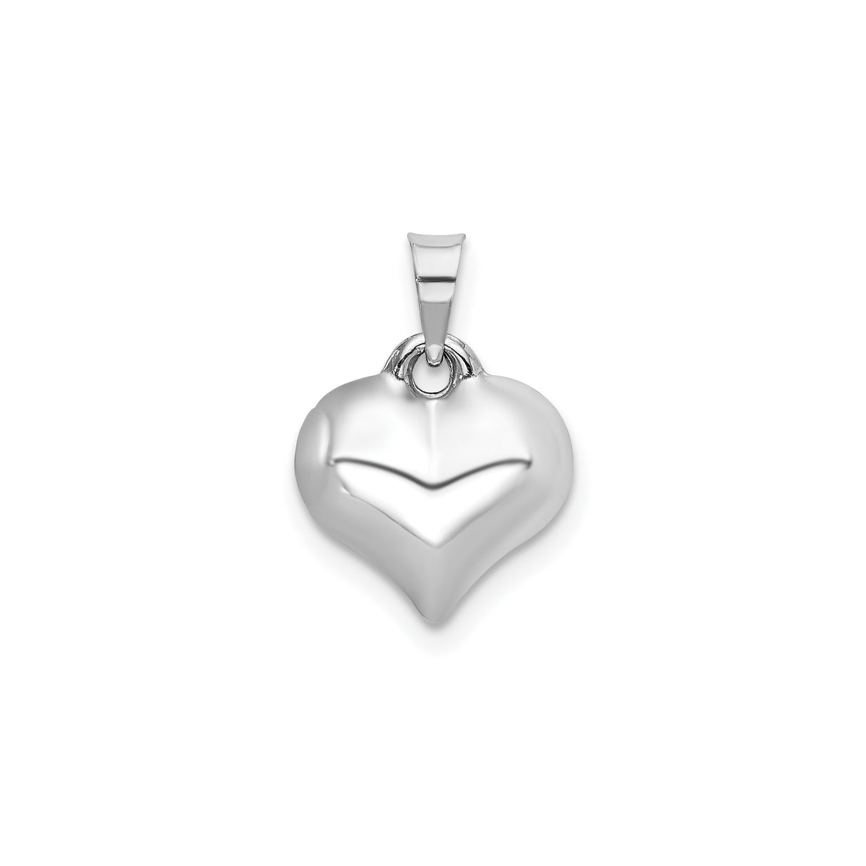 14k White Gold Heart Pendant, Polished Puffed Charm Design for Women