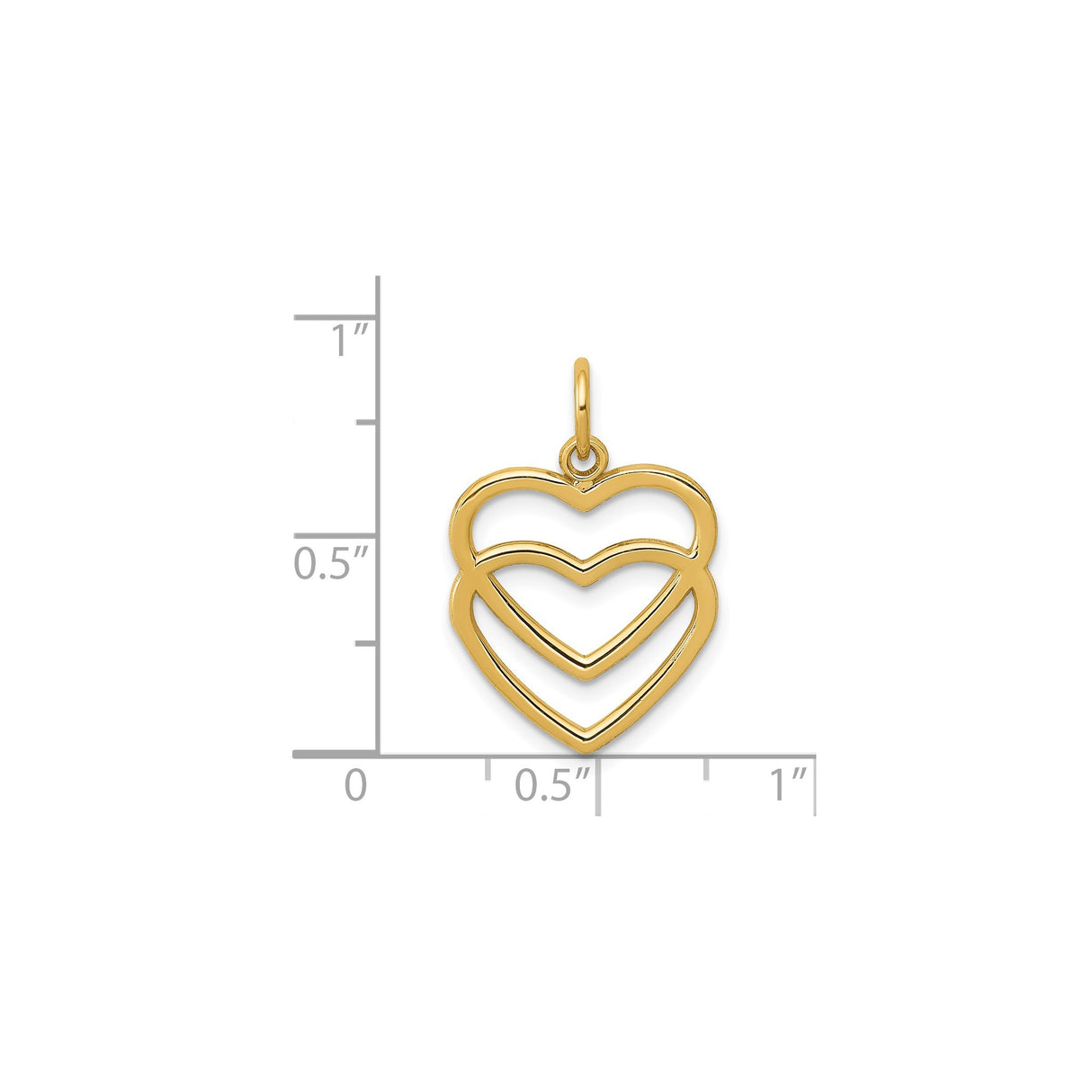 14k Yellow Gold Double Open Heart Pendant, Minimalist Romantic Jewelry for Women