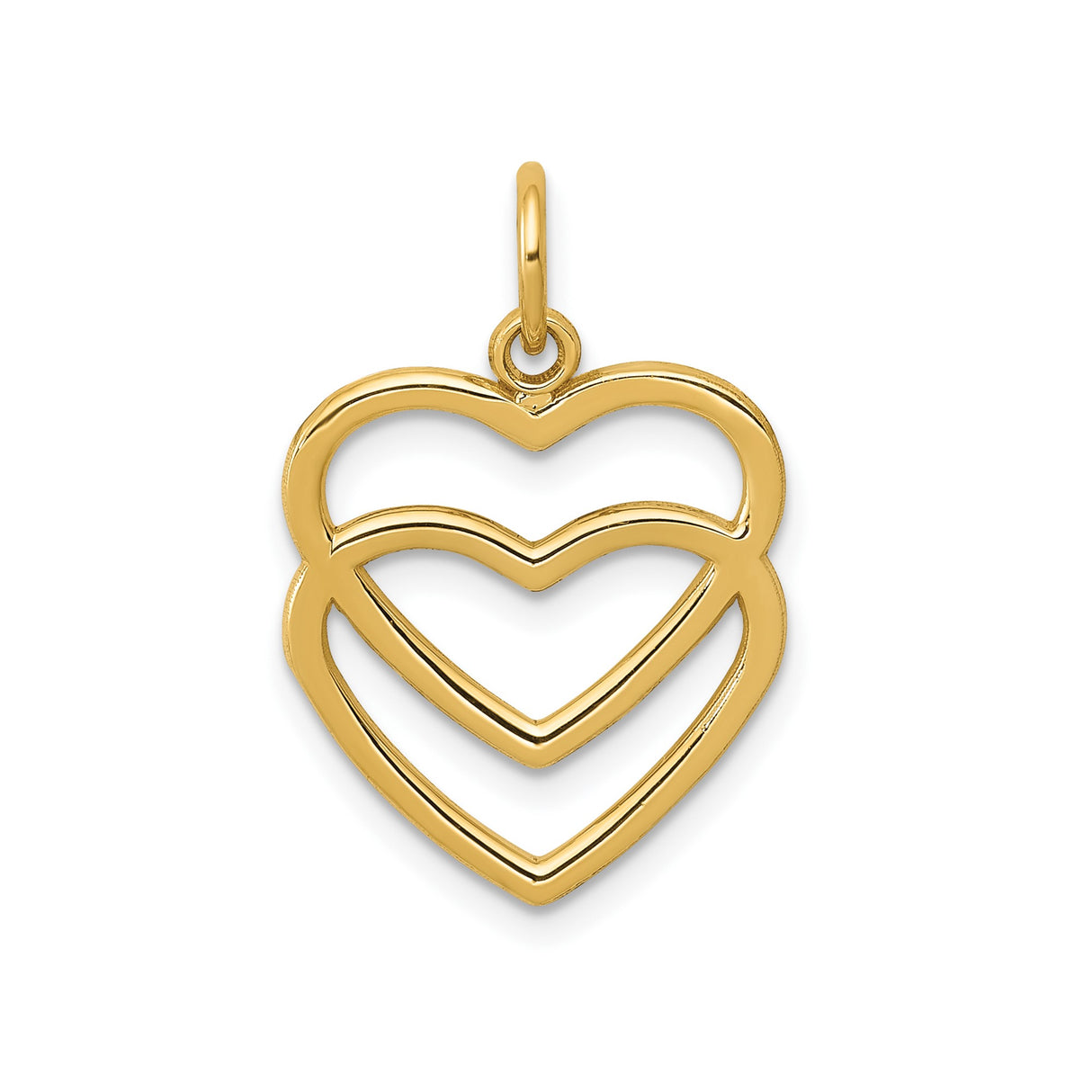 14k Yellow Gold Double Open Heart Pendant, Minimalist Romantic Jewelry for Women