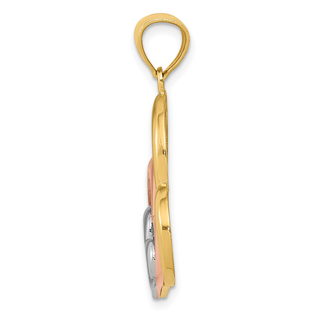 14k Two-Tone Gold Heart Pendant with Interlocking Rose, Yellow, and White Gold Hearts